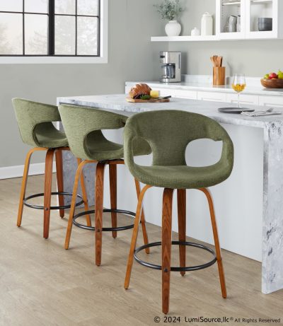 Curva 26 Mid-Century Modern Green Swivel Counter Stools (Set of 2)