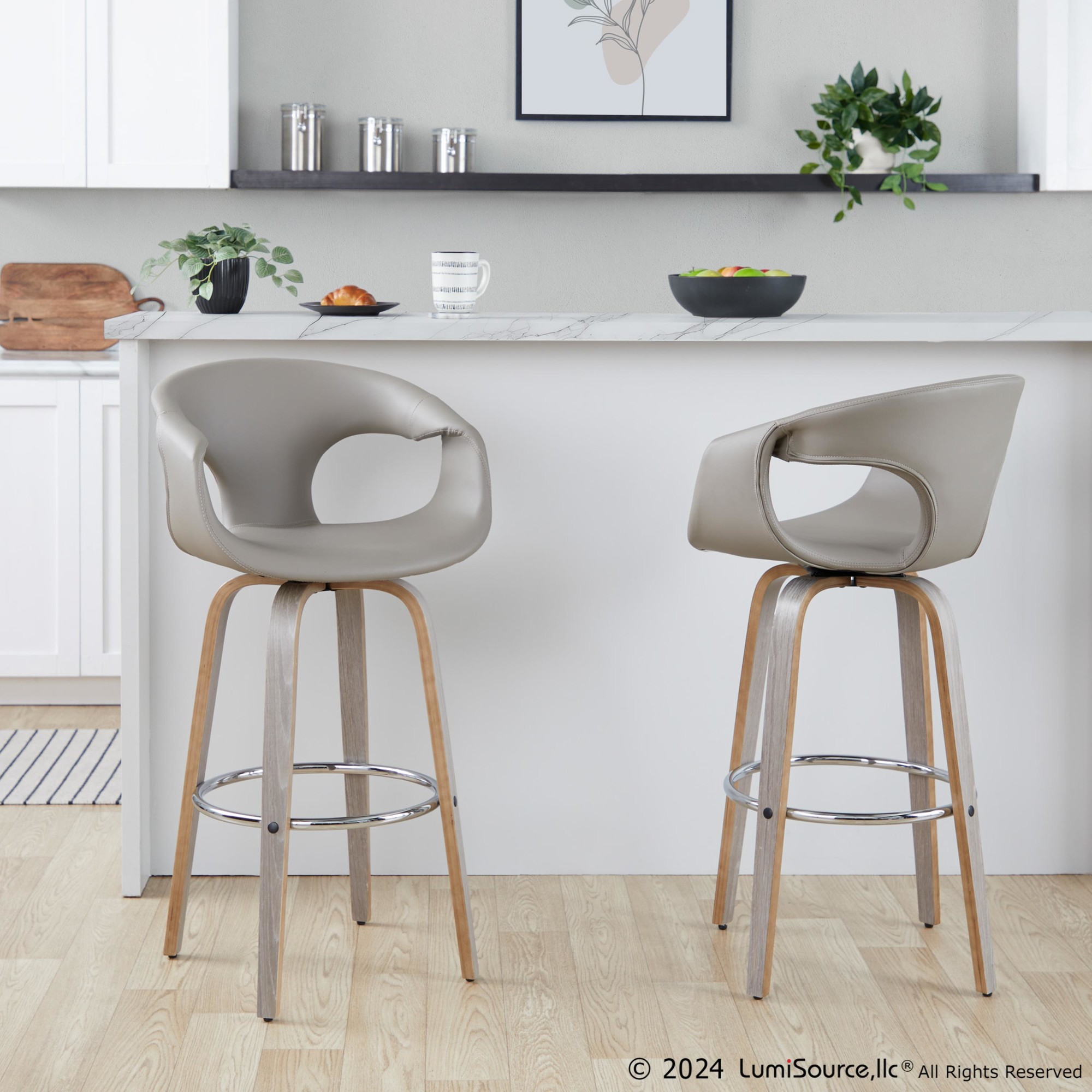 Curva 30 Light Grey Contemporary Swivel Barstool (Set of 2) 2 Curva 30 Light Grey Contemporary Swivel Barstool (Set of 2) - Image 2