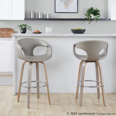 Curva 30 Light Grey Contemporary Swivel Barstool (Set of 2)