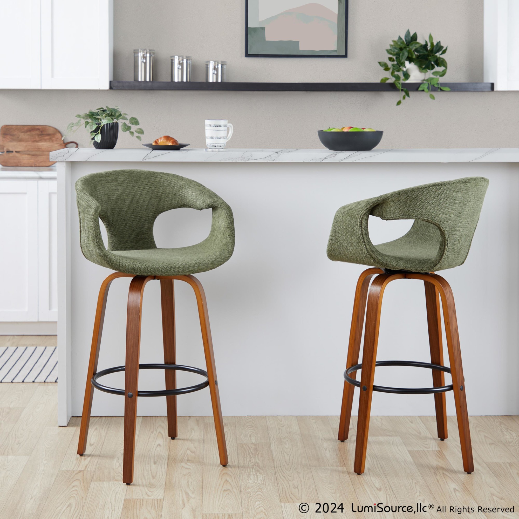 Curva 30 Mid-Century Modern Green Barstool (Set of 2) 2 Curva 30 Mid-Century Modern Green Barstool (Set of 2) - Image 2