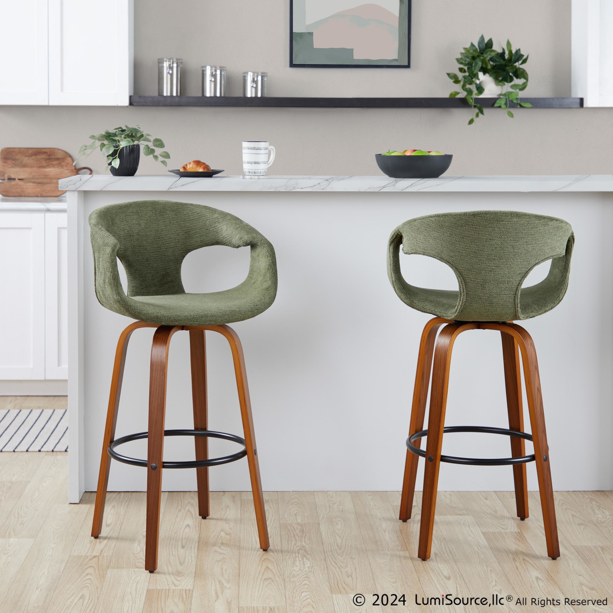 Curva 30 Mid-Century Modern Green Barstool (Set of 2) 1 Curva 30 Mid-Century Modern Green Barstool (Set of 2)