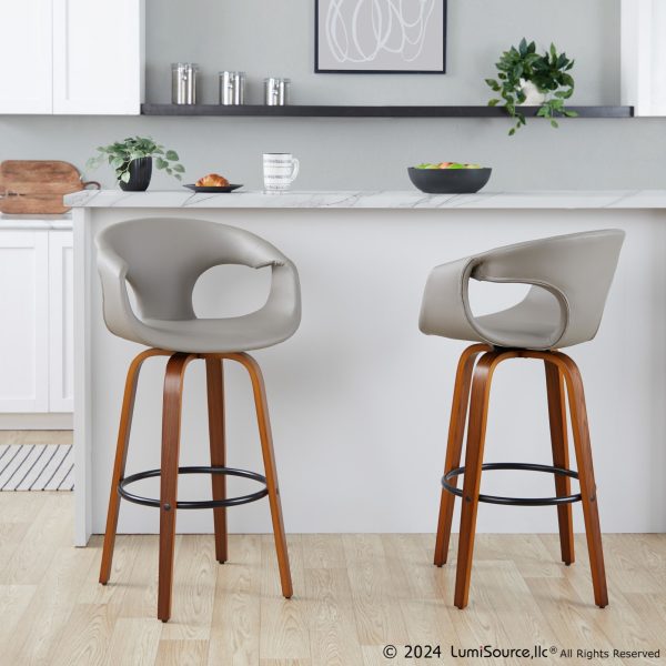 Curva 30 Mid Century Modern Light Grey Swivel Barstool Set of 2 1
