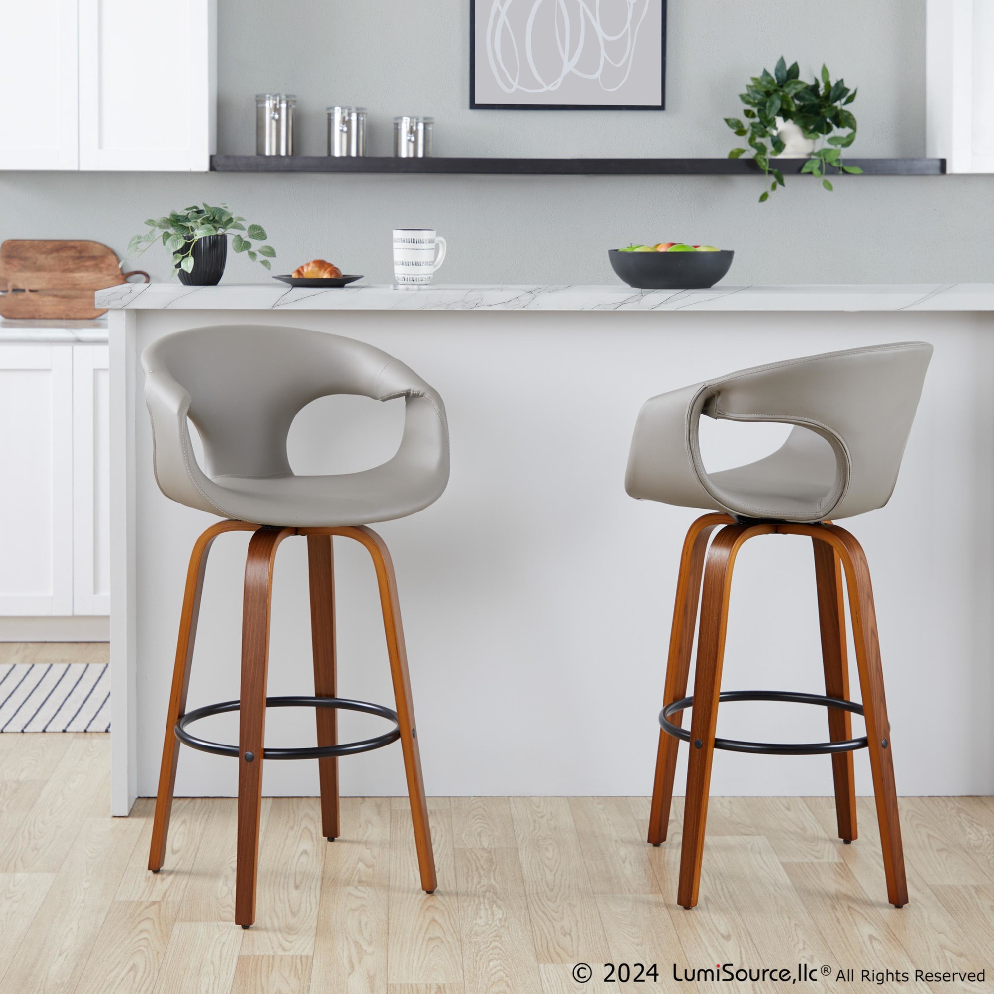 Curva 30 Mid-Century Modern Light Grey Swivel Barstool (Set of 2) 2 Curva 30 Mid-Century Modern Light Grey Swivel Barstool (Set of 2) - Image 2