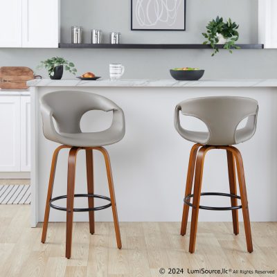 Curva 30 Mid-Century Modern Light Grey Swivel Barstool (Set of 2)