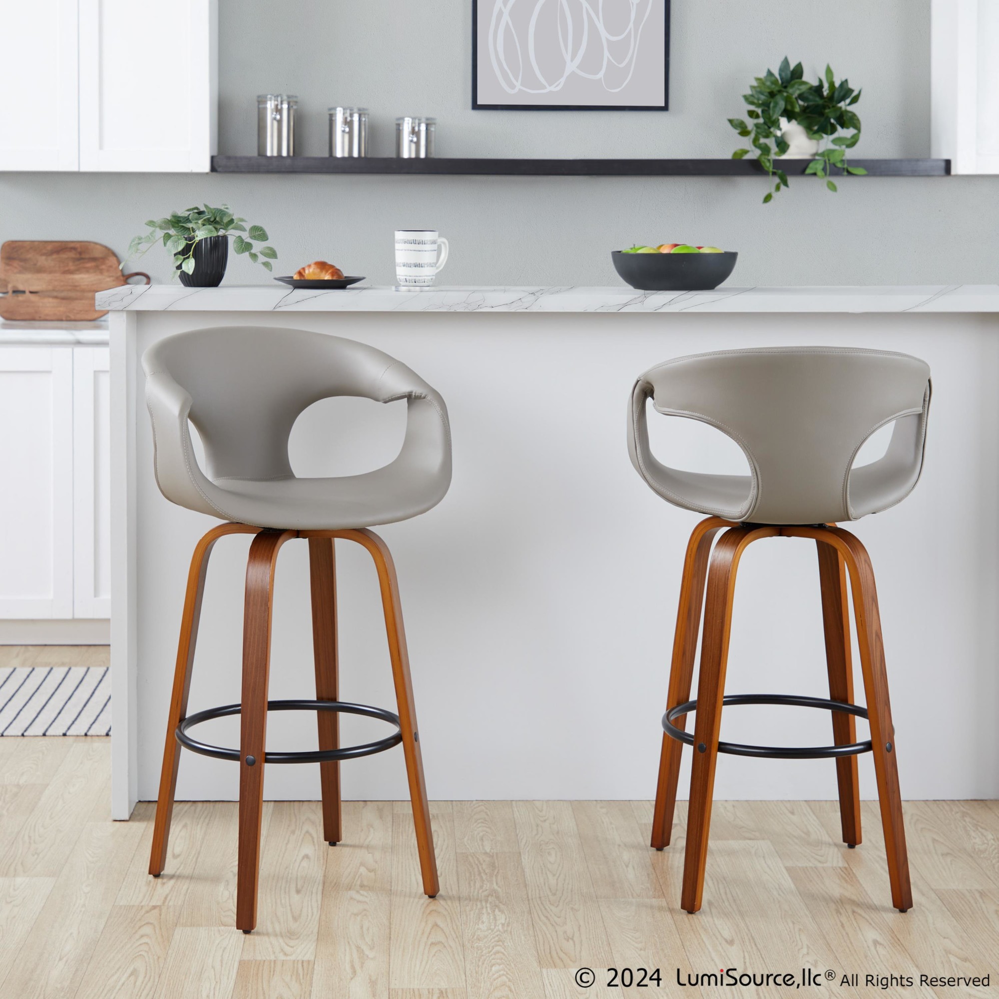 Curva 30 Mid-Century Modern Light Grey Swivel Barstool (Set of 2) 1 Curva 30 Mid-Century Modern Light Grey Swivel Barstool (Set of 2)