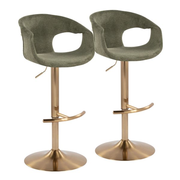 Curva Gold Green Contemporary Adjustable Barstool Set of 2 2
