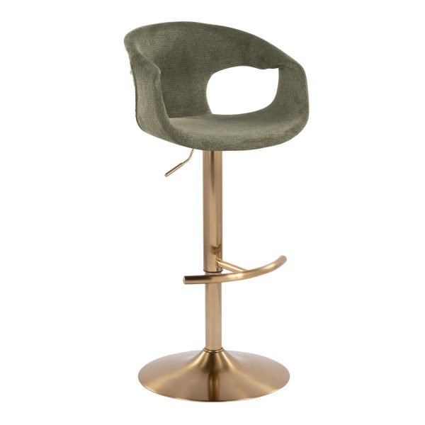Curva Gold Green Contemporary Adjustable Barstool Set of 2 3