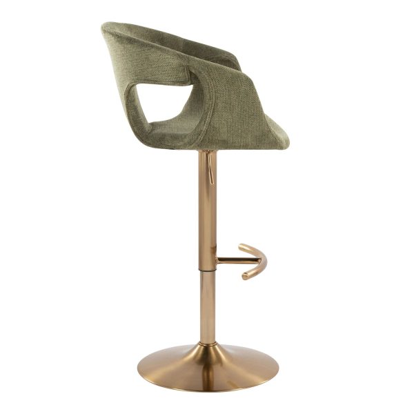 Curva Gold Green Contemporary Adjustable Barstool Set of 2 4