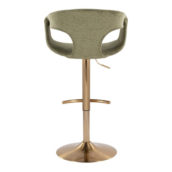 Curva Gold Green Contemporary Adjustable Barstool Set of 2 6