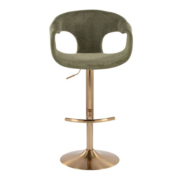 Curva Gold Green Contemporary Adjustable Barstool Set of 2 7