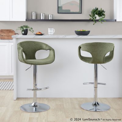 Curva Green Contemporary Adjustable Barstool Chrome (Set of 2)