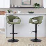 Curva Green Fabric Black Metal Contemporary Adjustable Barstool (Set of 2) 12 Curva Green Fabric Black Metal Contemporary Adjustable Barstool (Set of 2)