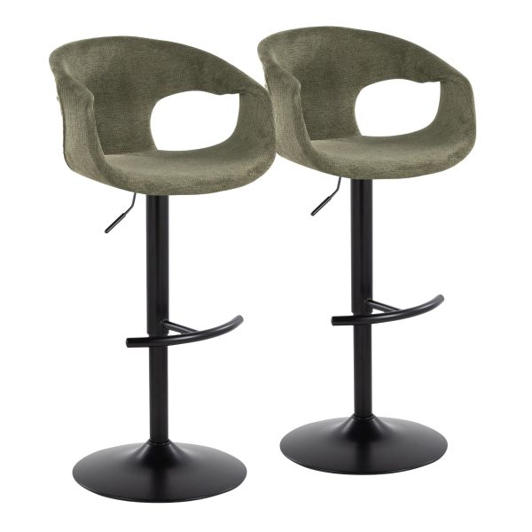 Curva Green Fabric Black Metal Contemporary Adjustable Barstool Set of 2 2