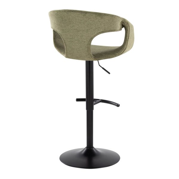 Curva Green Fabric Black Metal Contemporary Adjustable Barstool Set of 2 5