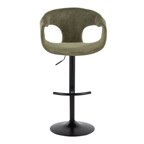 Curva Green Fabric Black Metal Contemporary Adjustable Barstool Set of 2 7