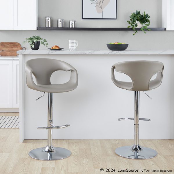 Curva Light Grey Contemporary Adjustable Barstool Set of 2 1