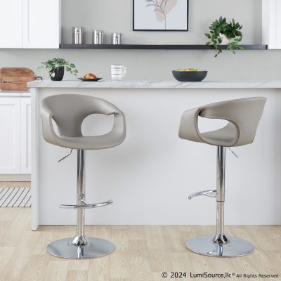 Curva Light Grey Contemporary Adjustable Barstool (Set of 2)