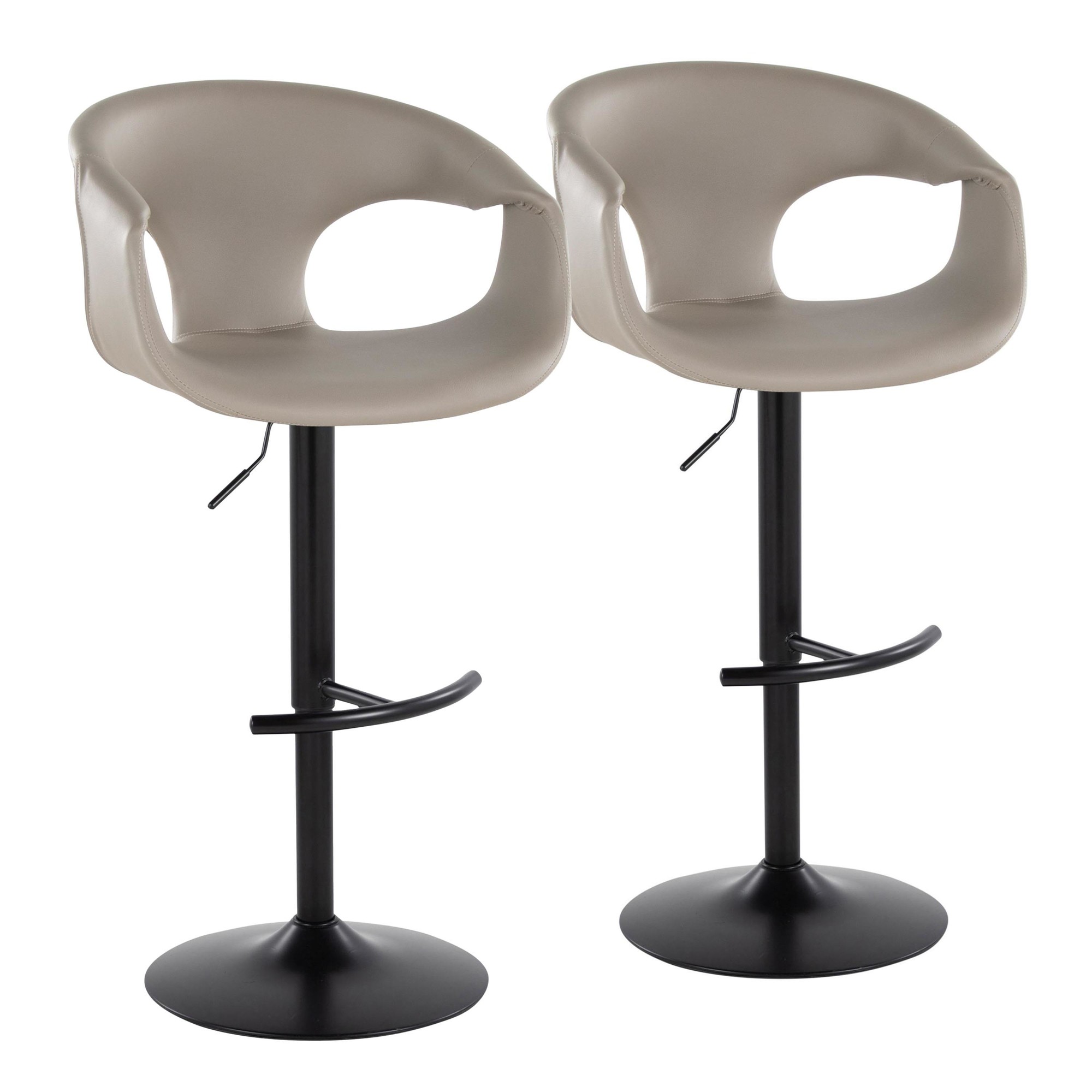 Curva Light Grey Faux Leather Adjustable Barstool (Set of 2) 3 Curva Light Grey Faux Leather Adjustable Barstool (Set of 2) - Image 3