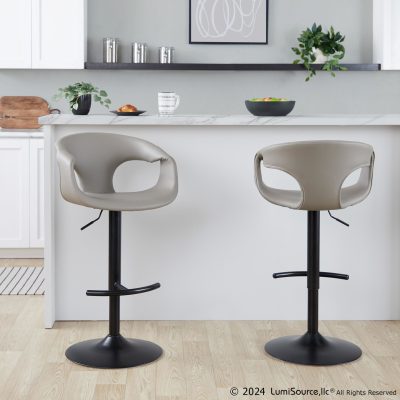 Curva Light Grey Faux Leather Adjustable Barstool (Set of 2)