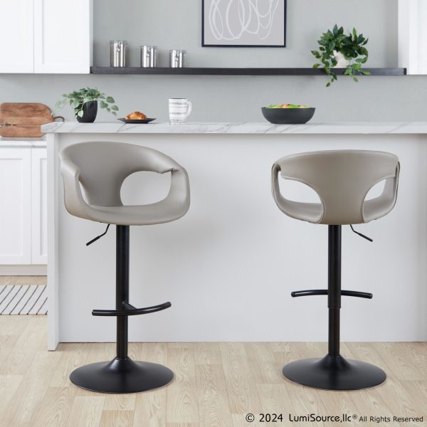 Curva Light Grey Faux Leather Adjustable Barstool Set of 2