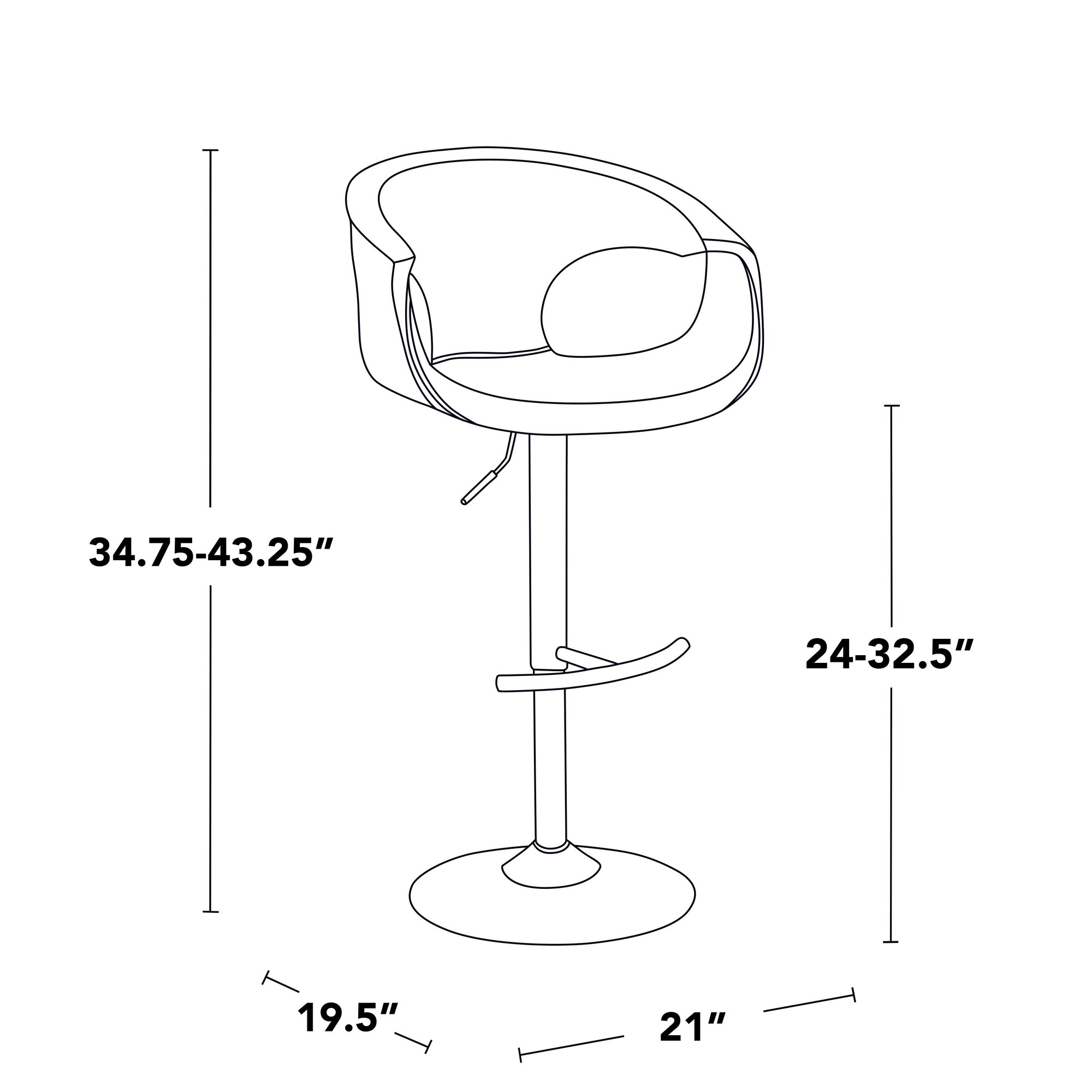 Curva Light Grey Faux Leather Adjustable Barstool (Set of 2) 9 Curva Light Grey Faux Leather Adjustable Barstool (Set of 2) - Image 9