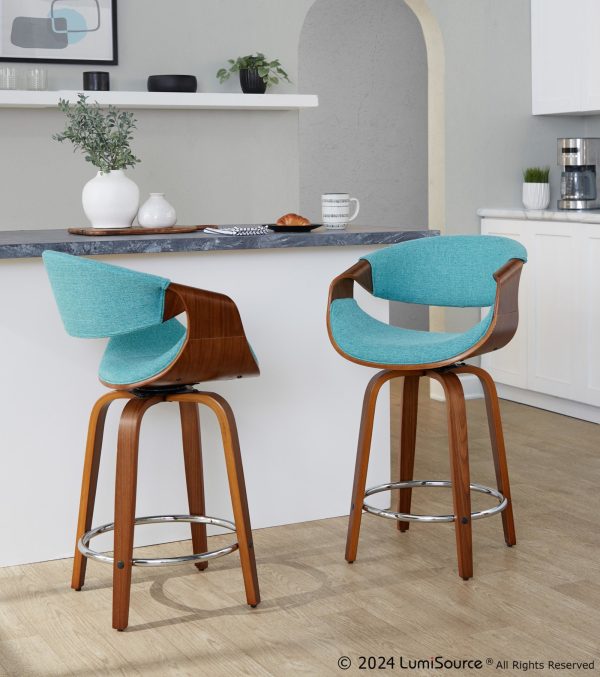 Curvini 24 Mid Century Modern Teal Counter Stool Set of 2 1