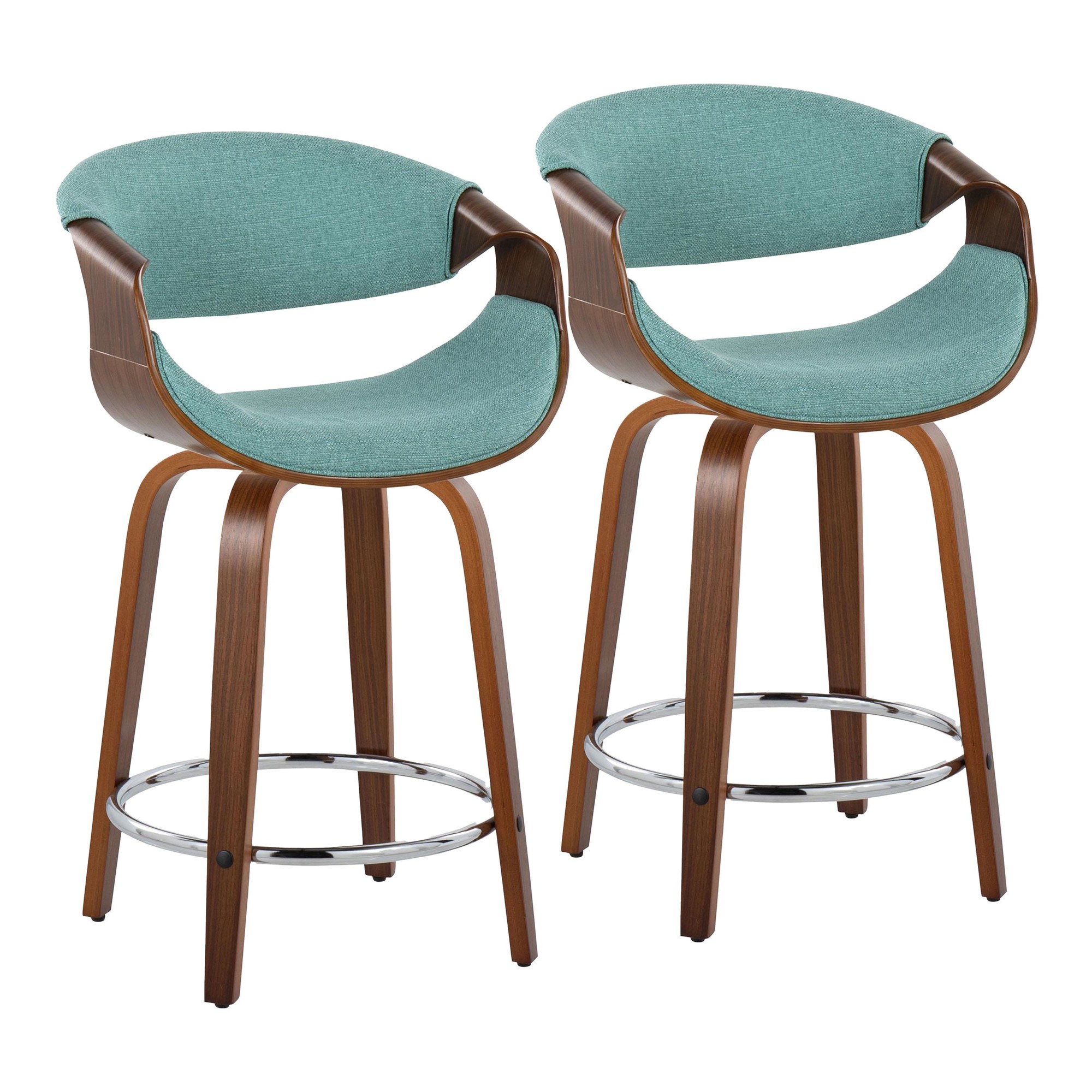 Curvini 24 Mid-Century Modern Teal Counter Stool (Set of 2) 3 Curvini 24 Mid-Century Modern Teal Counter Stool (Set of 2) - Image 3