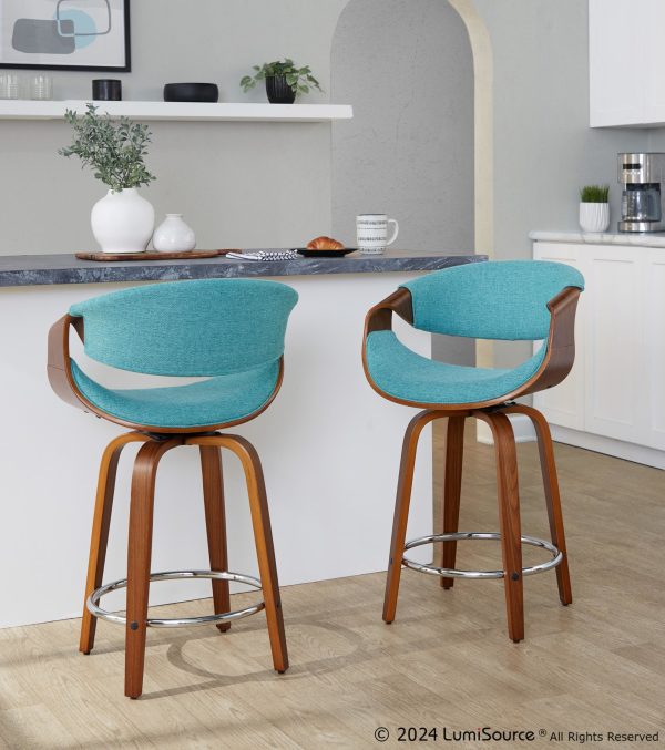 Curvini 24 Mid Century Modern Teal Counter Stool Set of 2