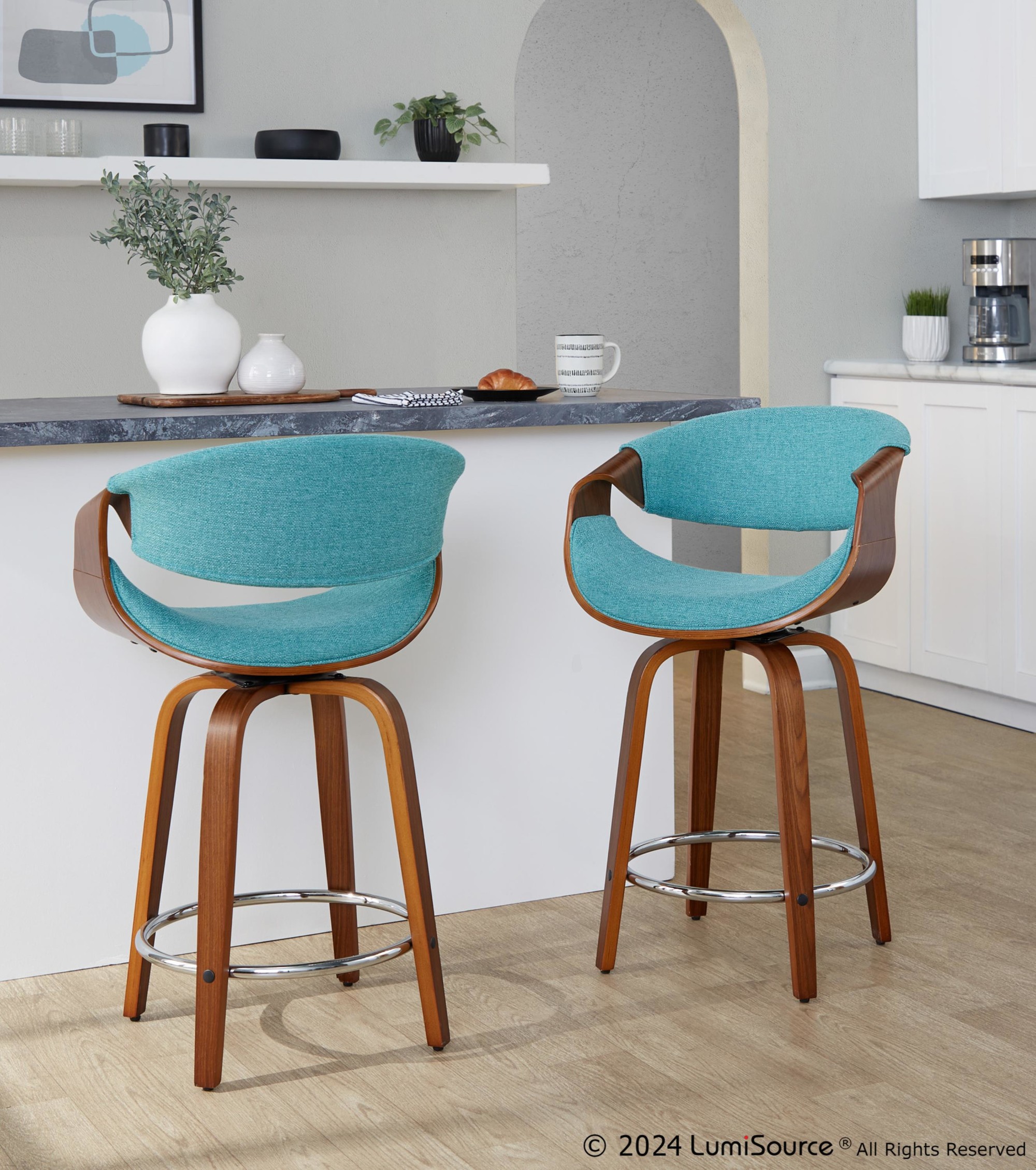 Curvini 24 Mid-Century Modern Teal Counter Stool (Set of 2) 1 Curvini 24 Mid-Century Modern Teal Counter Stool (Set of 2)