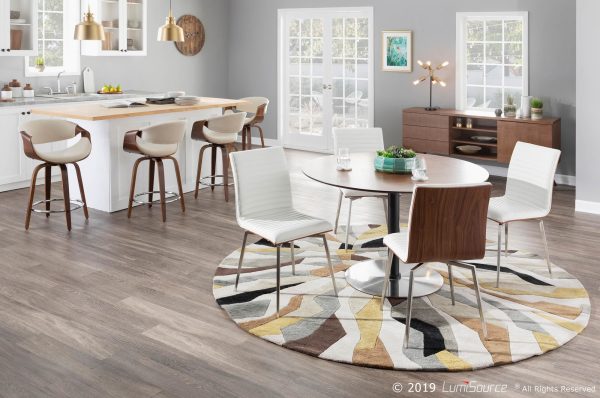 Curvini 24 Mid Century Modern Walnut Cream Swivel Counter Stools Set of 2 1