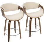Curvini 24 Mid-Century Modern Walnut Cream Swivel Counter Stools (Set of 2) 14 Curvini 24 Mid-Century Modern Walnut Cream Swivel Counter Stools (Set of 2)