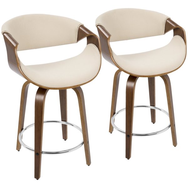 Curvini 24 Mid Century Modern Walnut Cream Swivel Counter Stools Set of 2 2