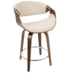 Curvini 24 Mid-Century Modern Walnut Cream Swivel Counter Stools (Set of 2) 16 Curvini 24 Mid-Century Modern Walnut Cream Swivel Counter Stools (Set of 2)