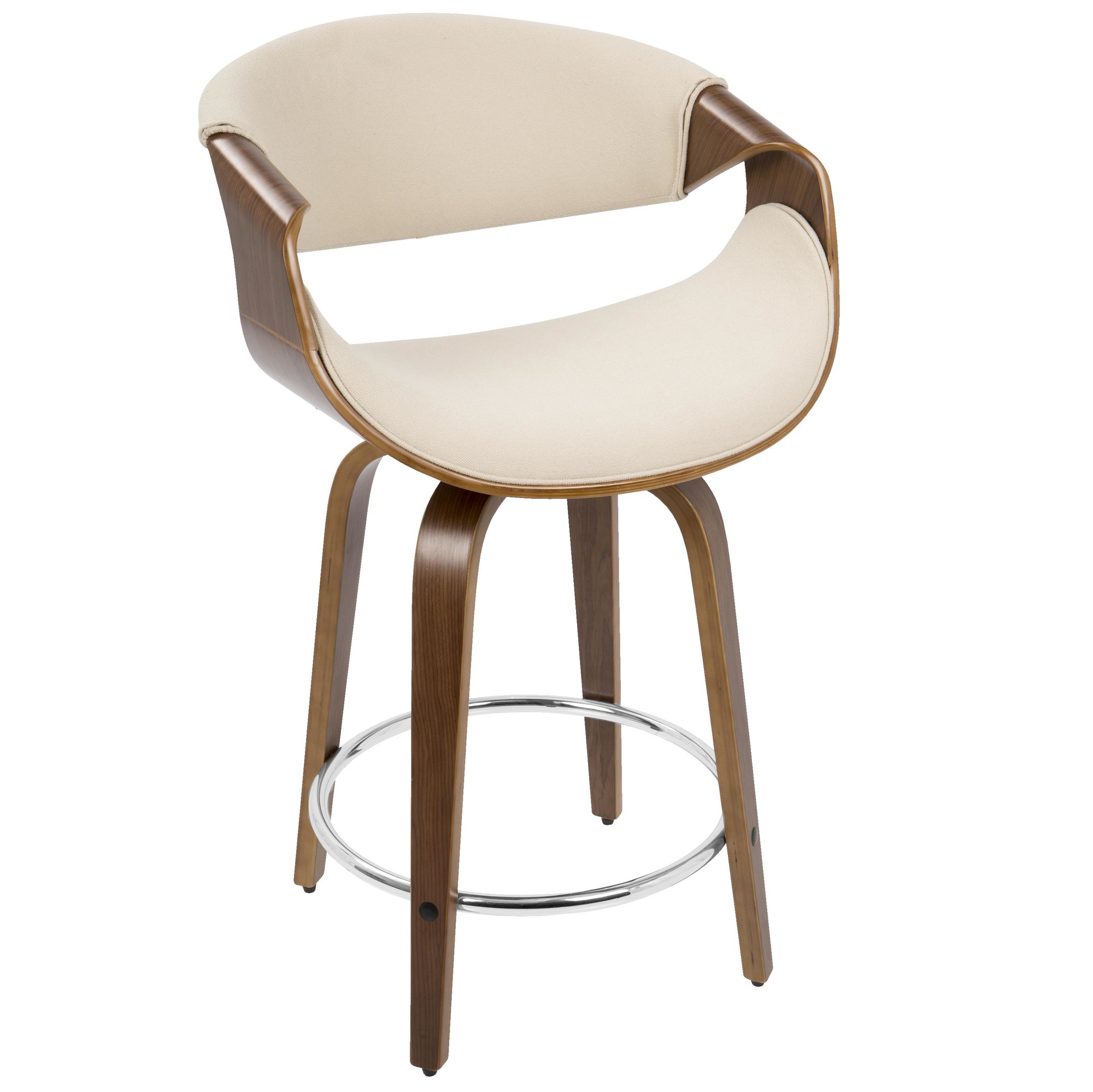 Curvini 24 Mid-Century Modern Walnut Cream Swivel Counter Stools (Set of 2) 5 Curvini 24 Mid-Century Modern Walnut Cream Swivel Counter Stools (Set of 2) - Image 5