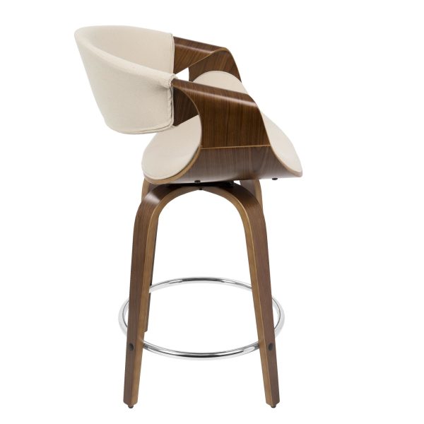 Curvini 24 Mid Century Modern Walnut Cream Swivel Counter Stools Set of 2 5