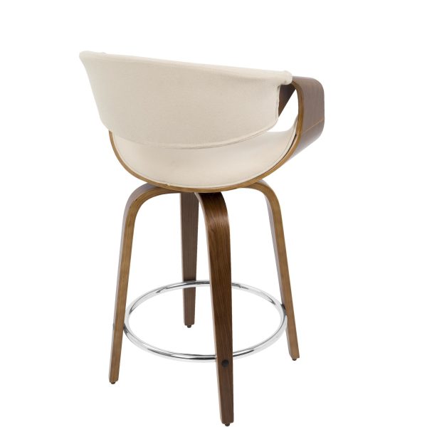Curvini 24 Mid Century Modern Walnut Cream Swivel Counter Stools Set of 2 6