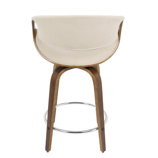 Curvini 24 Mid Century Modern Walnut Cream Swivel Counter Stools Set of 2 7