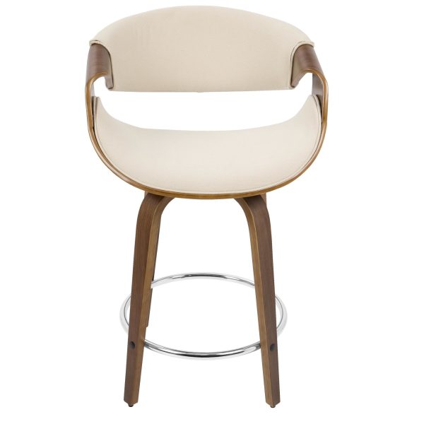 Curvini 24 Mid Century Modern Walnut Cream Swivel Counter Stools Set of 2 8