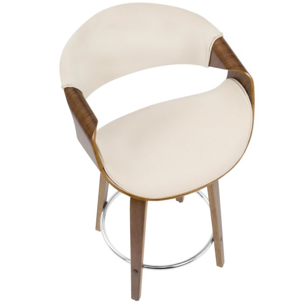 Curvini 24 Mid Century Modern Walnut Cream Swivel Counter Stools Set of 2 9