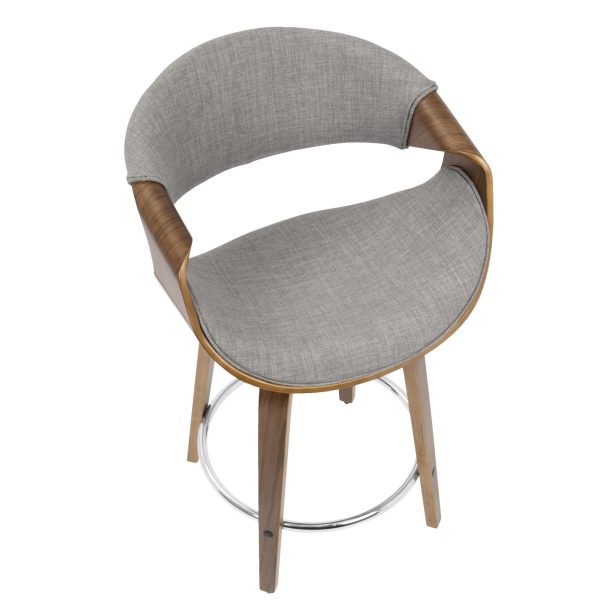Curvini 24 Mid Century Walnut and Light Grey Swivel Stool Set of 2 11