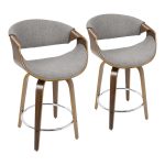 Curvini 24 Mid-Century Walnut and Light Grey Swivel Stool (Set of 2) 18 Curvini 24 Mid-Century Walnut and Light Grey Swivel Stool (Set of 2)