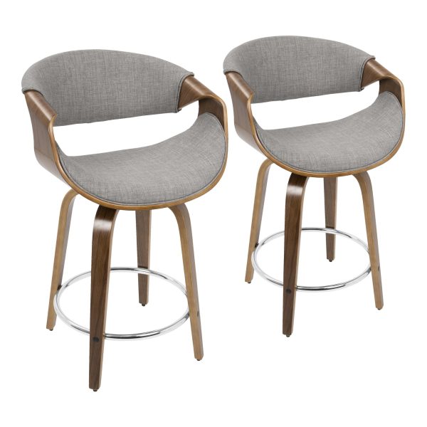 Curvini 24 Mid Century Walnut and Light Grey Swivel Stool Set of 2 4