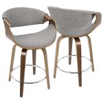 Curvini 24 Mid-Century Walnut and Light Grey Swivel Stool (Set of 2) 19 Curvini 24 Mid-Century Walnut and Light Grey Swivel Stool (Set of 2)