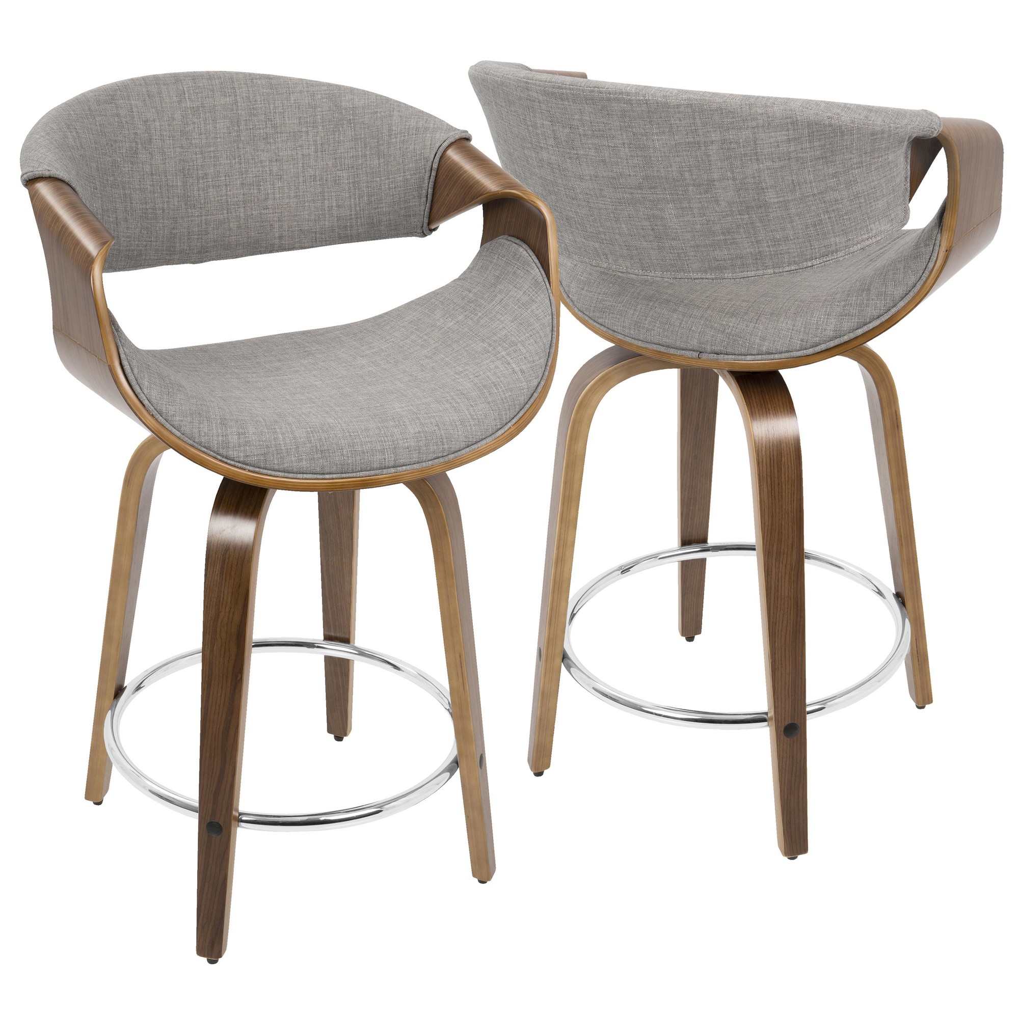 Curvini 24 Mid-Century Walnut and Light Grey Swivel Stool (Set of 2) 6 Curvini 24 Mid-Century Walnut and Light Grey Swivel Stool (Set of 2) - Image 6