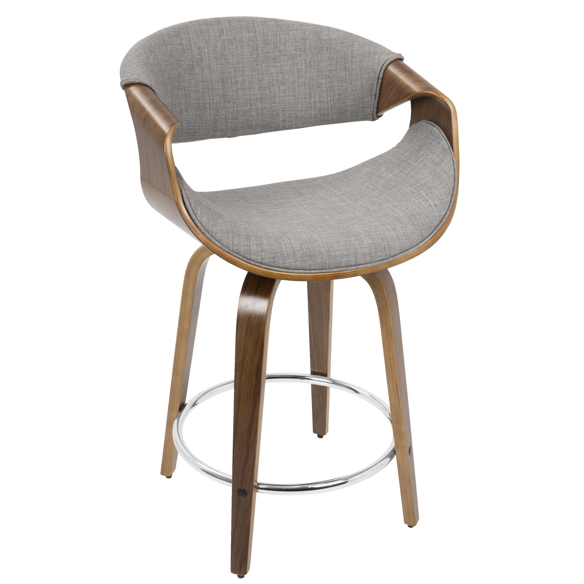 Curvini 24 Mid-Century Walnut and Light Grey Swivel Stool (Set of 2) 7 Curvini 24 Mid-Century Walnut and Light Grey Swivel Stool (Set of 2) - Image 7