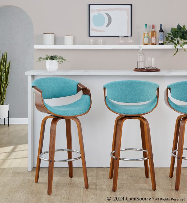 Curvini 30 Mid Century Modern Teal Swivel Barstool Set of 2 1