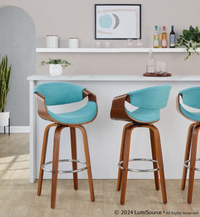 Curvini 30 Mid-Century Modern Teal Swivel Barstool (Set of 2)