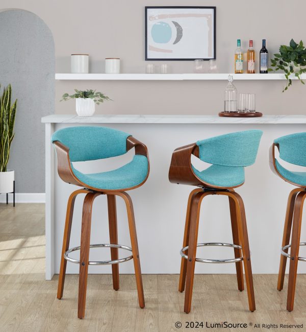 Curvini 30 Mid Century Modern Teal Swivel Barstool Set of 2