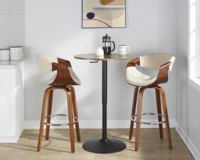 Curvini 30 Mid-Century Walnut and Cream Swivel Barstool (Set of 2)