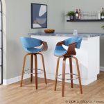 Curvini Mid-Century Modern Walnut and Blue Barstool (Set of 2) 12 Curvini Mid-Century Modern Walnut and Blue Barstool (Set of 2)